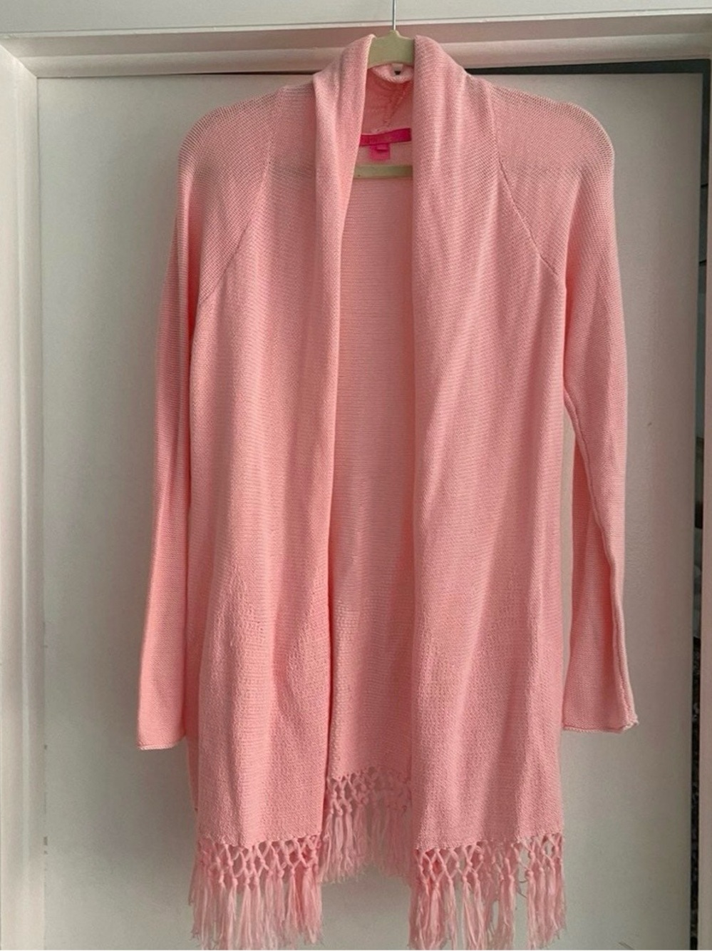 Lilly Pulitzer Light Pink Open-Front Fringe Hem Tatum Cardigan